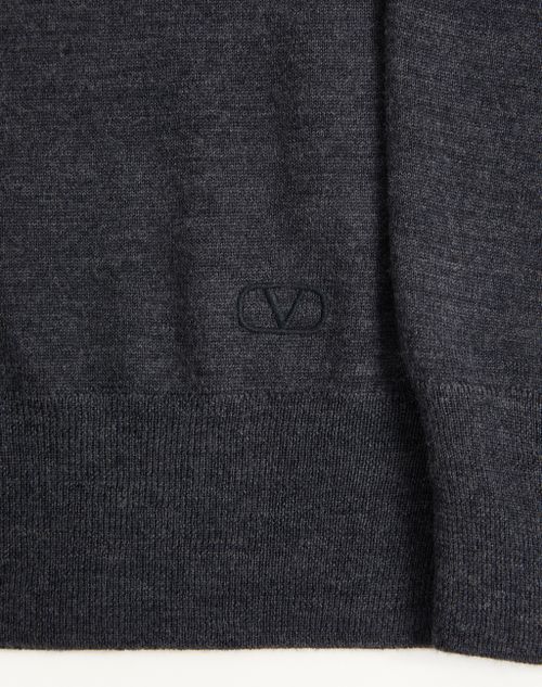 Valentino - Vロゴ エンブロイダリー ウール ポロシャツ - ダークグレー - メンズ - ニット